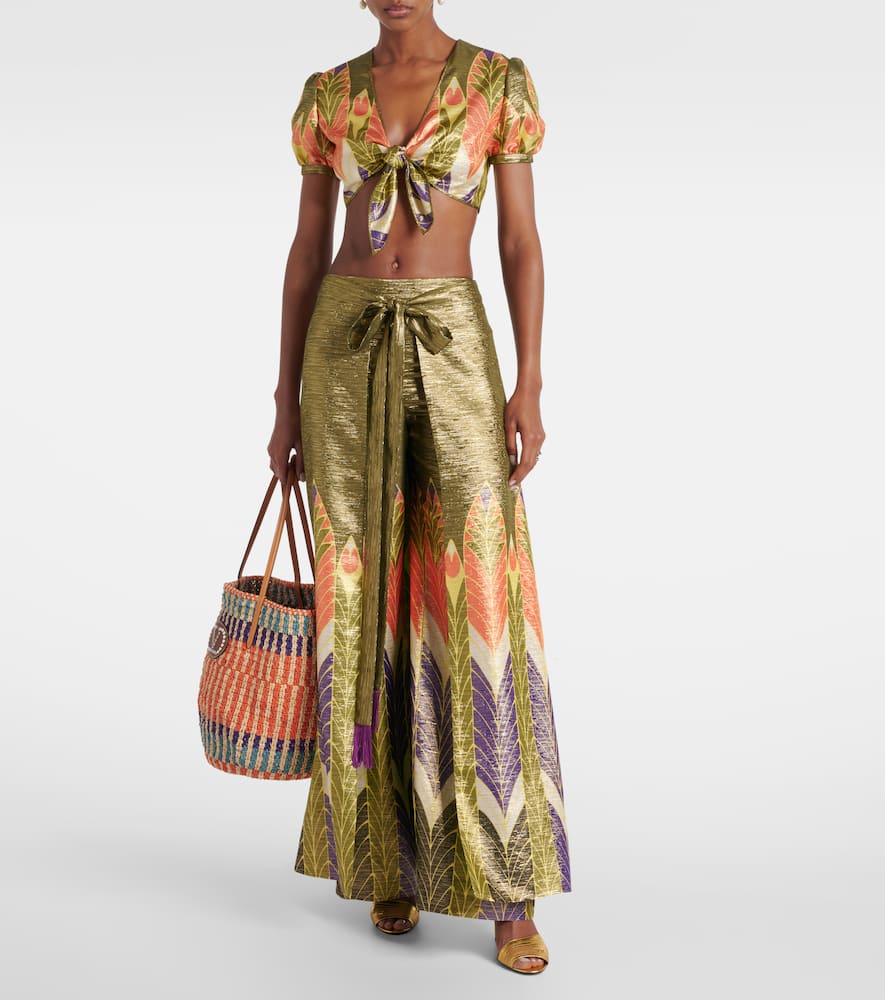 Printed silk-blend wide-leg pants
