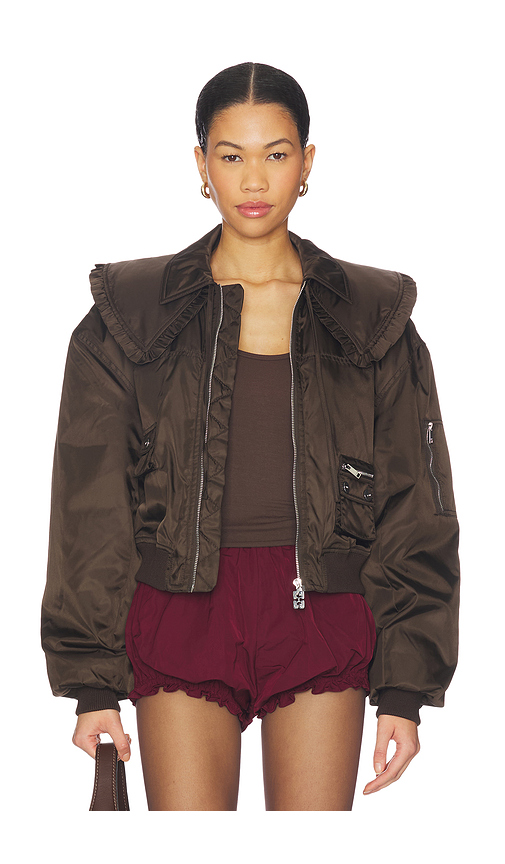 Ganni Duchesse Nylon Bomber Jacket in Brown. 36. Also