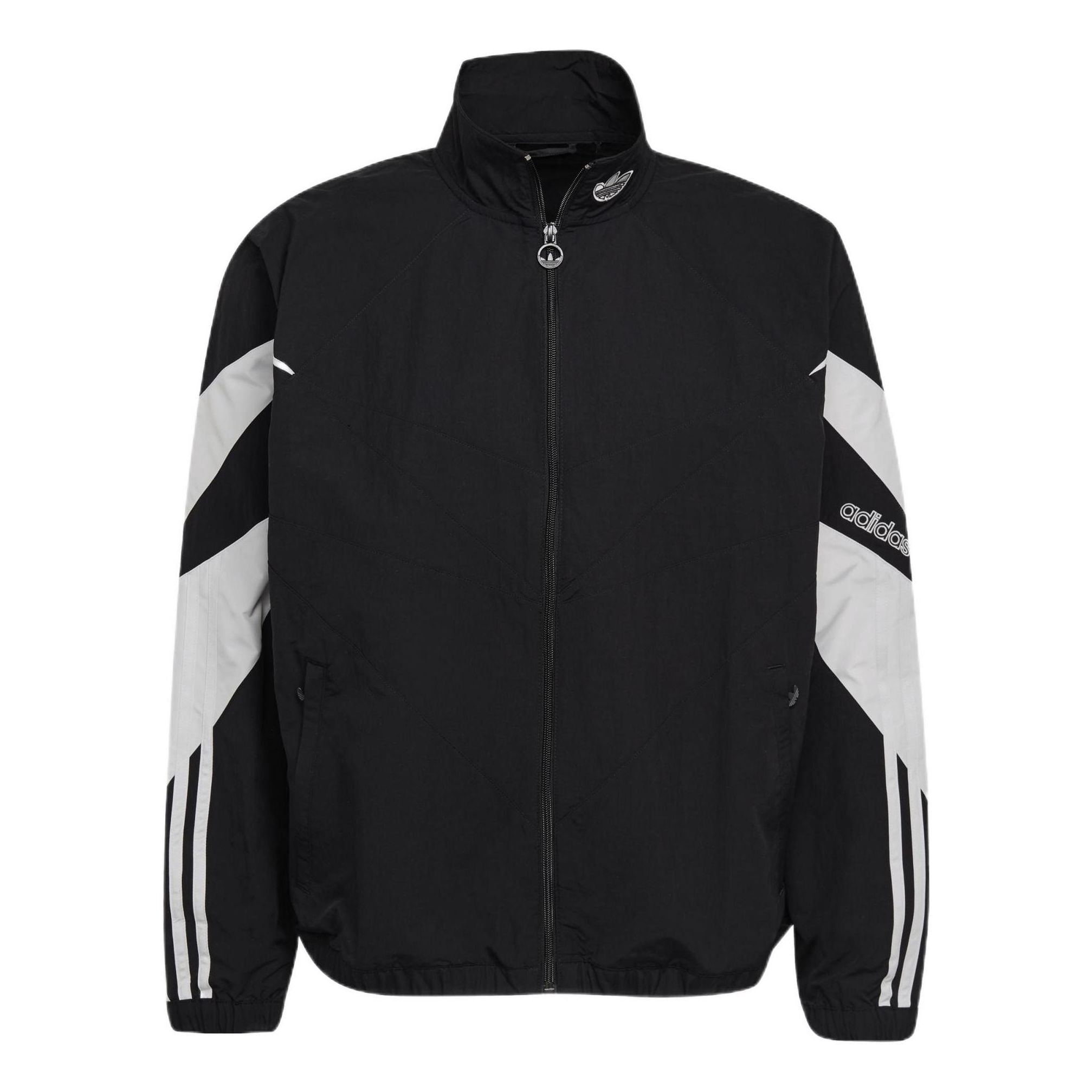 Men's originals Color Block Stripe Logo Zipper Long Sleeves Stand Collar Sports Jacket Black
