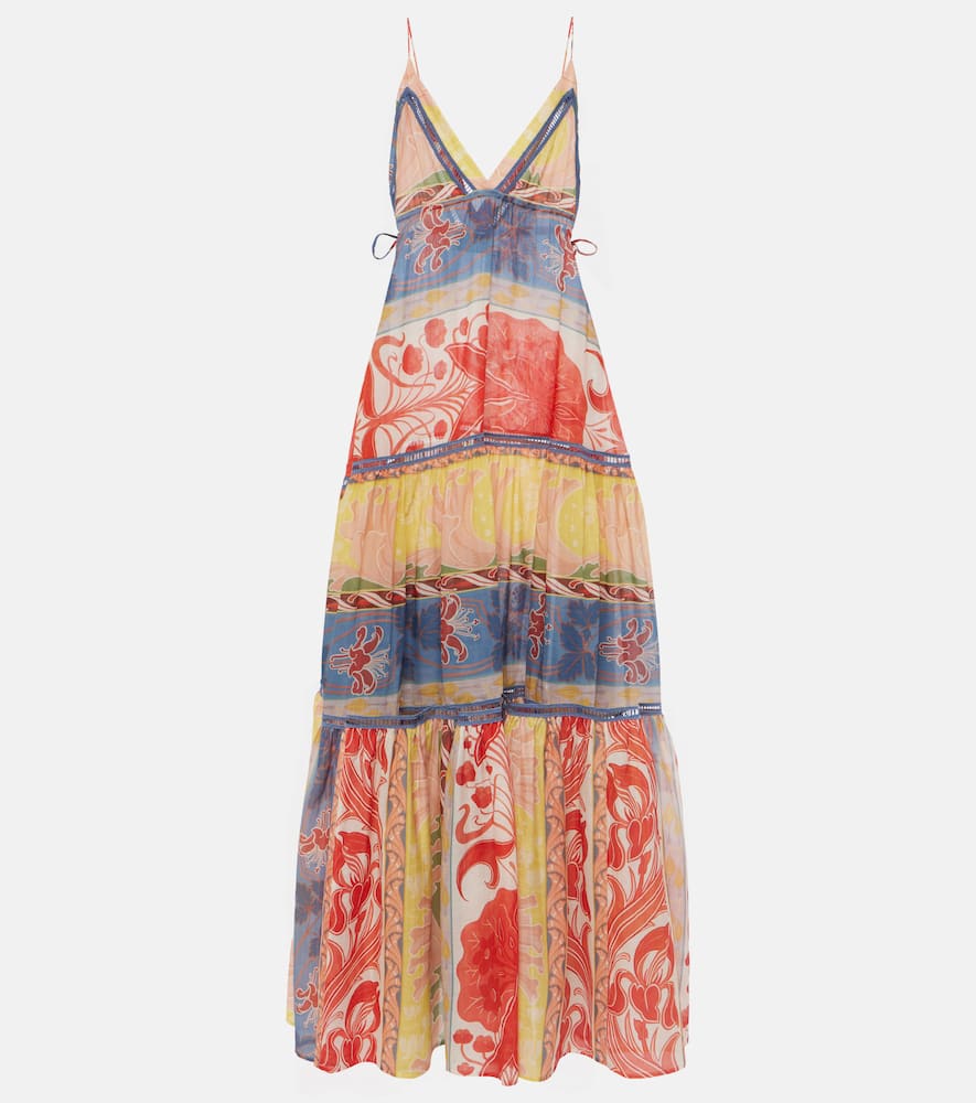 Printed cotton and silk maxi dress