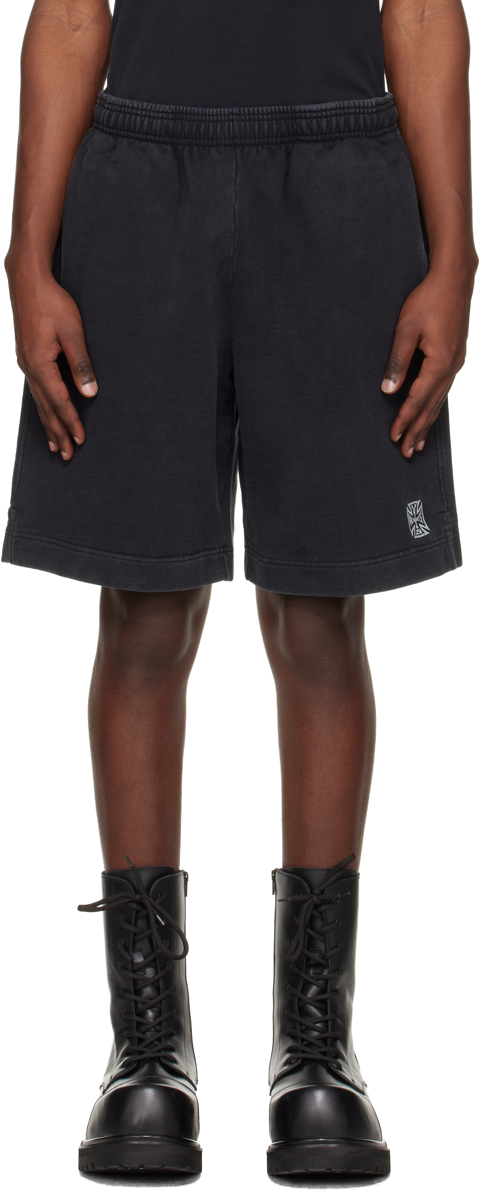 Black Biker Cross Logo Shorts