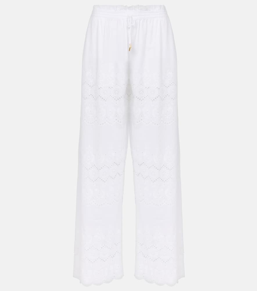 Immy broderie anglaise cotton wide-leg pants