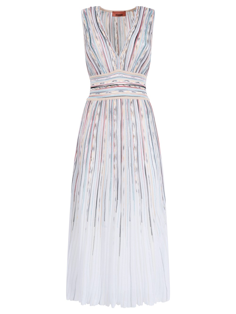 Zig-Zag Motif V-Neck Sleeveless Long Dress