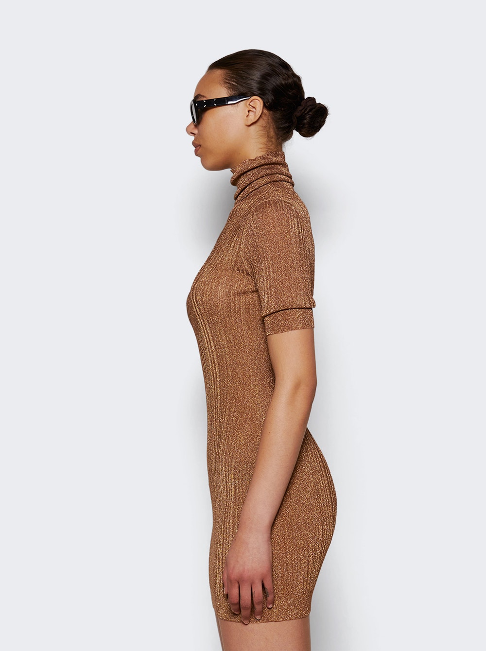 Fine-ribbed lurex minidress - Brown