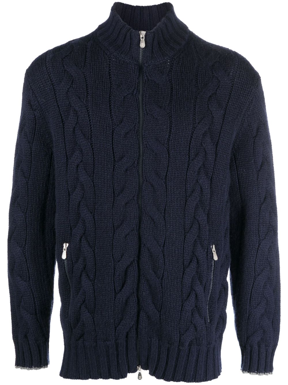 Cable-knit zipped cardigan - Blue