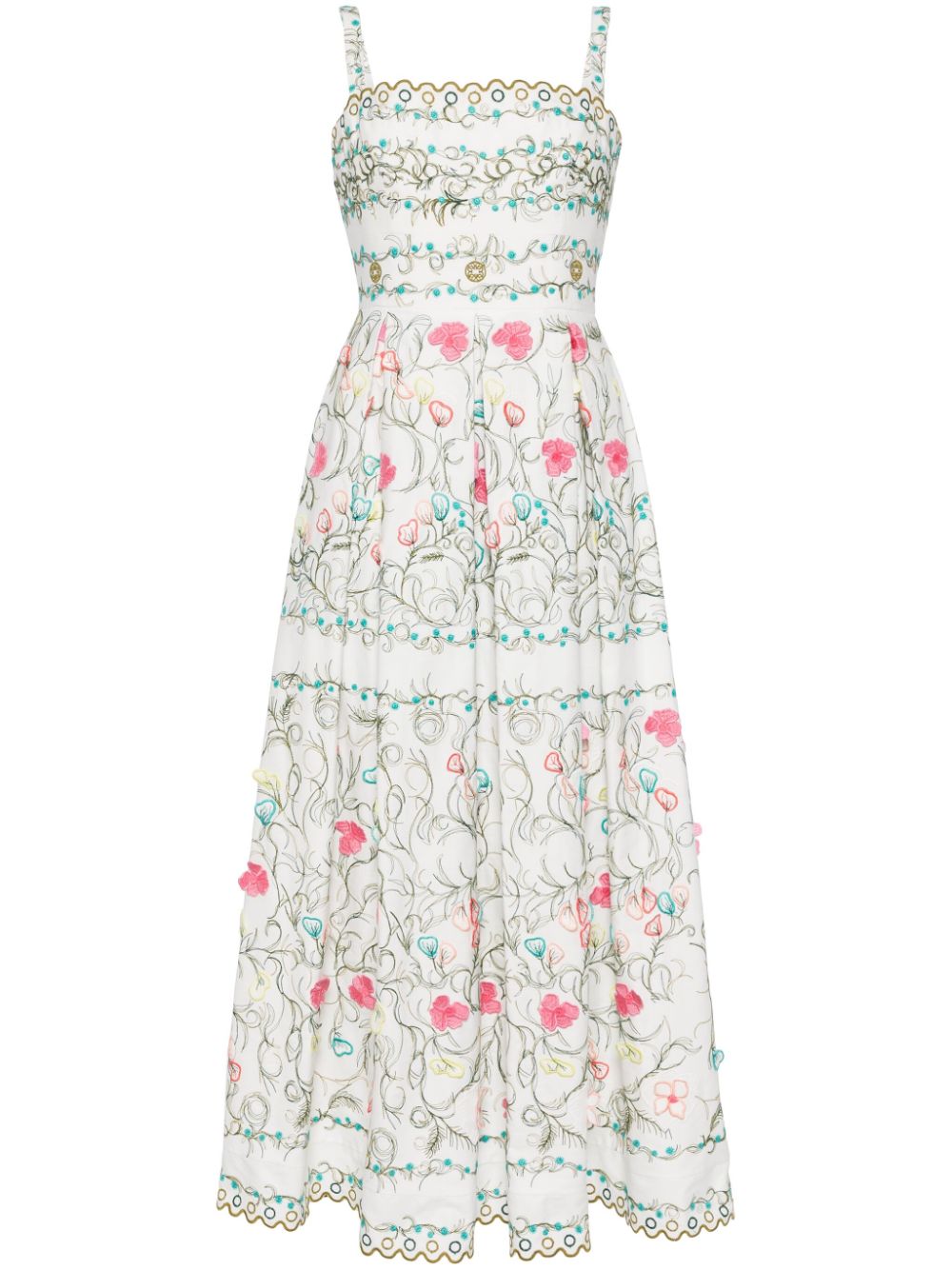 Floral-embroidered maxi dress - White