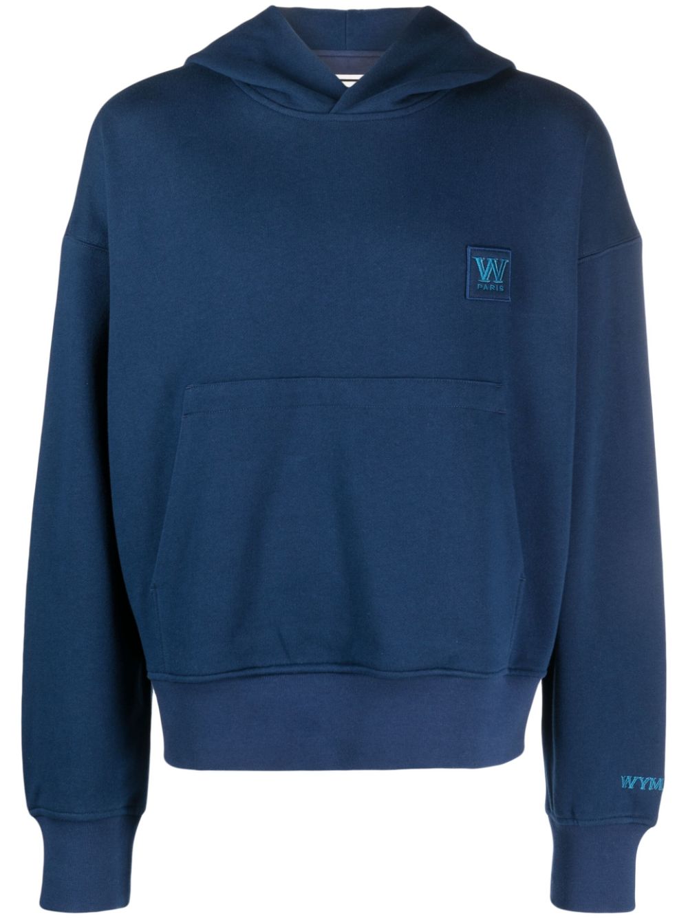 Embroidered-logo cotton hoodie - Blue