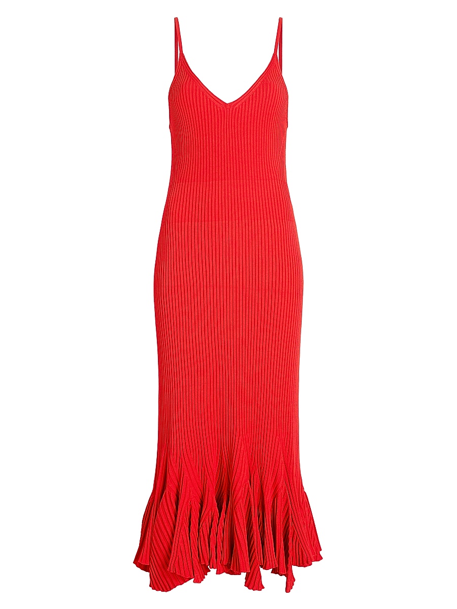 Women's Giuditta Ribbed Godet-Hem Midi-Dress - Red