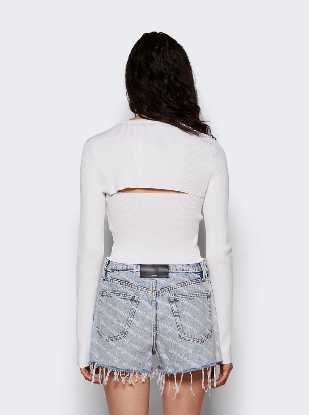 Cut-out long-sleeved cropped top - White