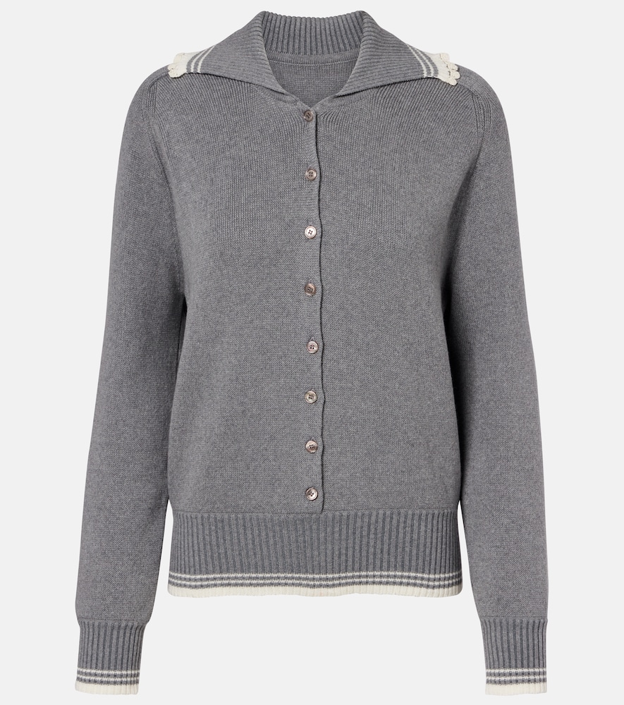 Crochet-trimmed cotton and cashmere polo sweater