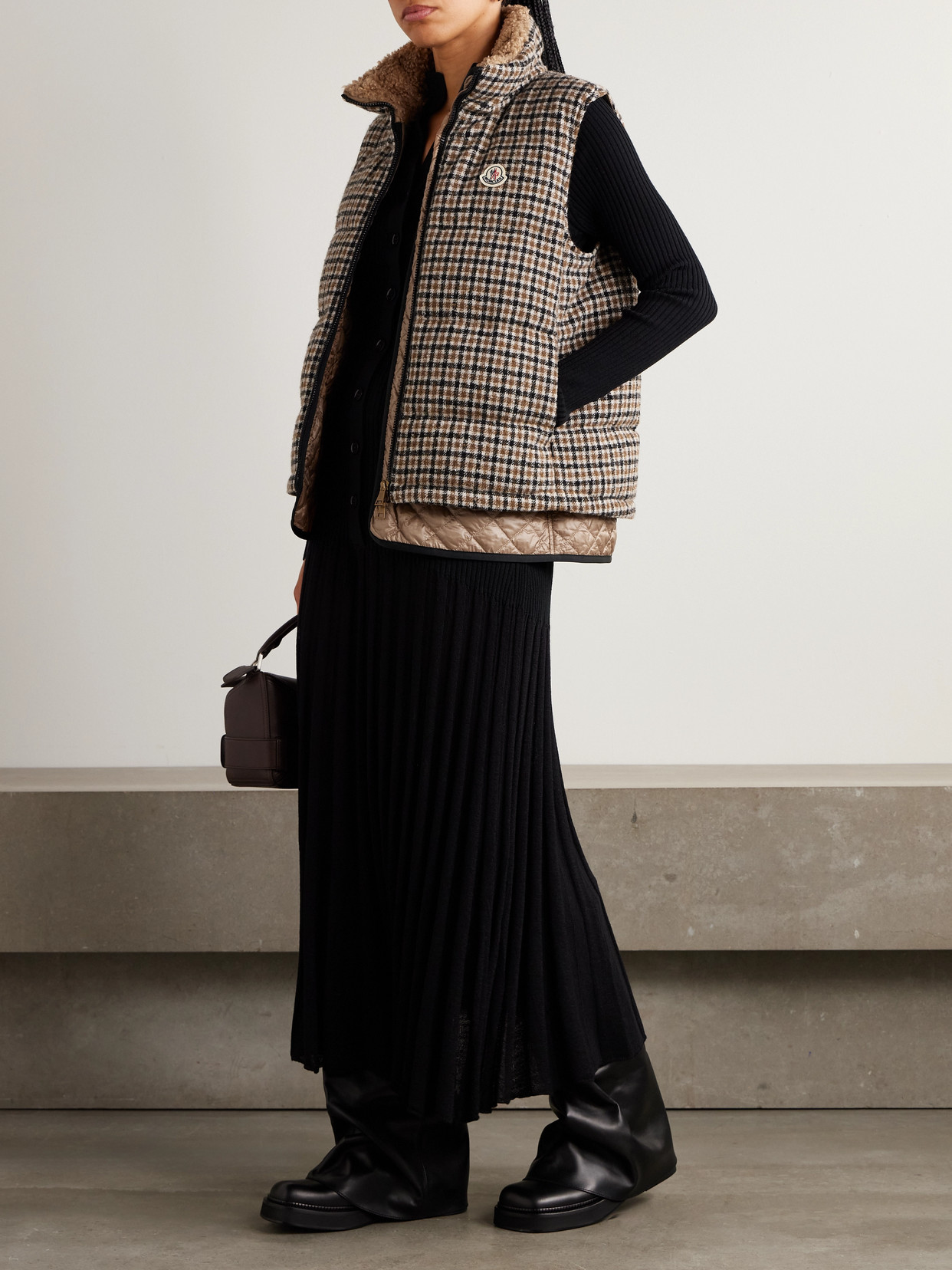 Touvet Appliquéd Layered Quilted Checked Wool-blend Tweed Down Vest - Brown