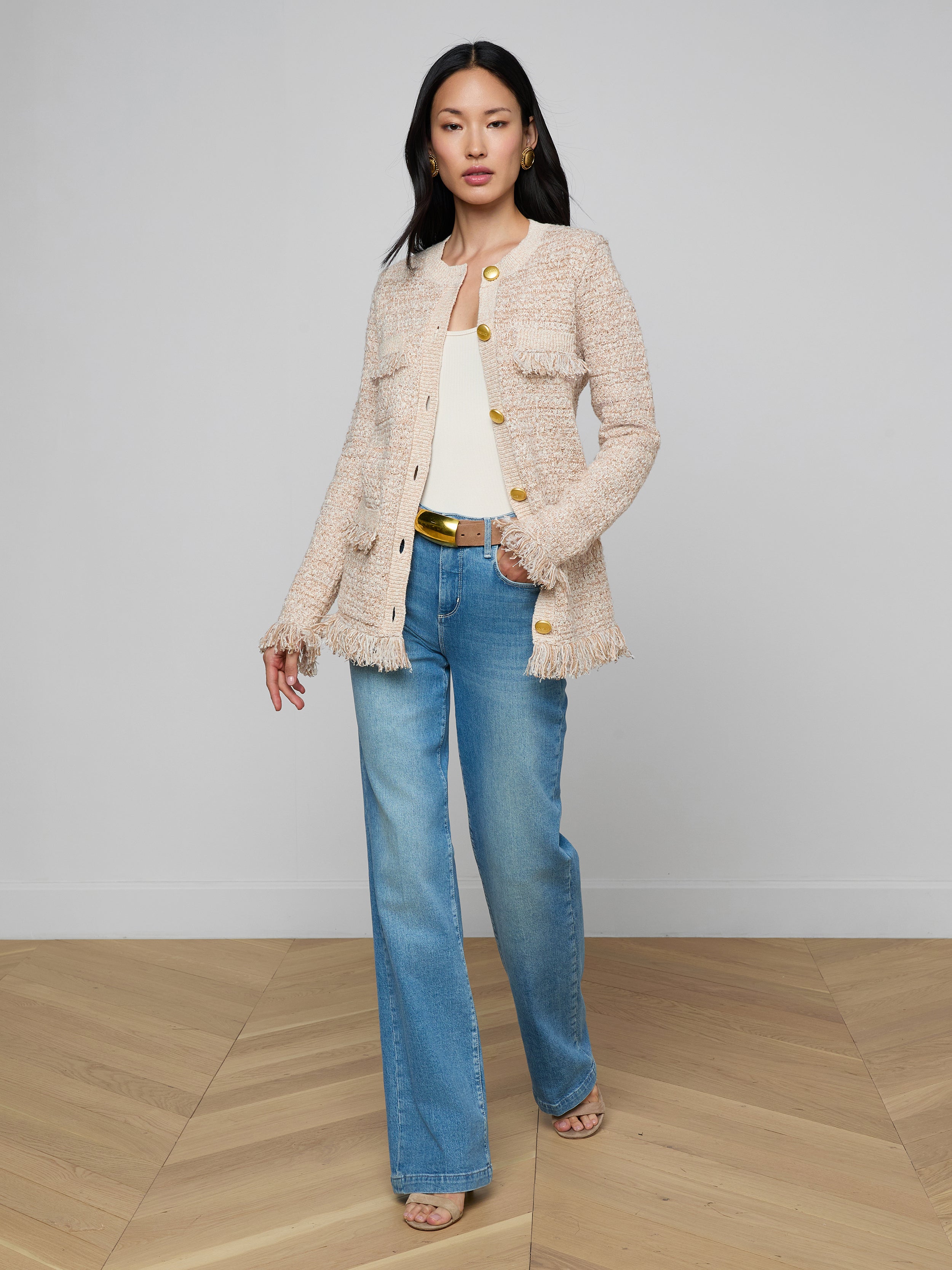 Kastoria Fringe Cardigan In Natural Multi Boucle