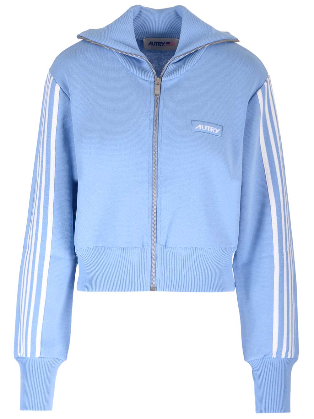 Intarsia-logo zip-up cardigan - Blue