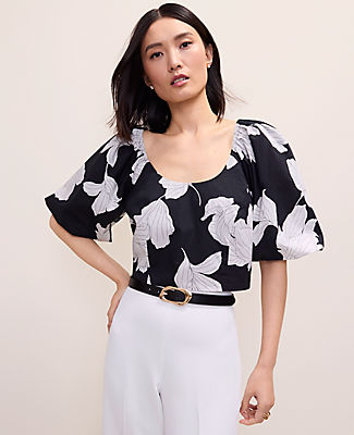 Ann Taylor Petite Floral Puff Sleeve Top