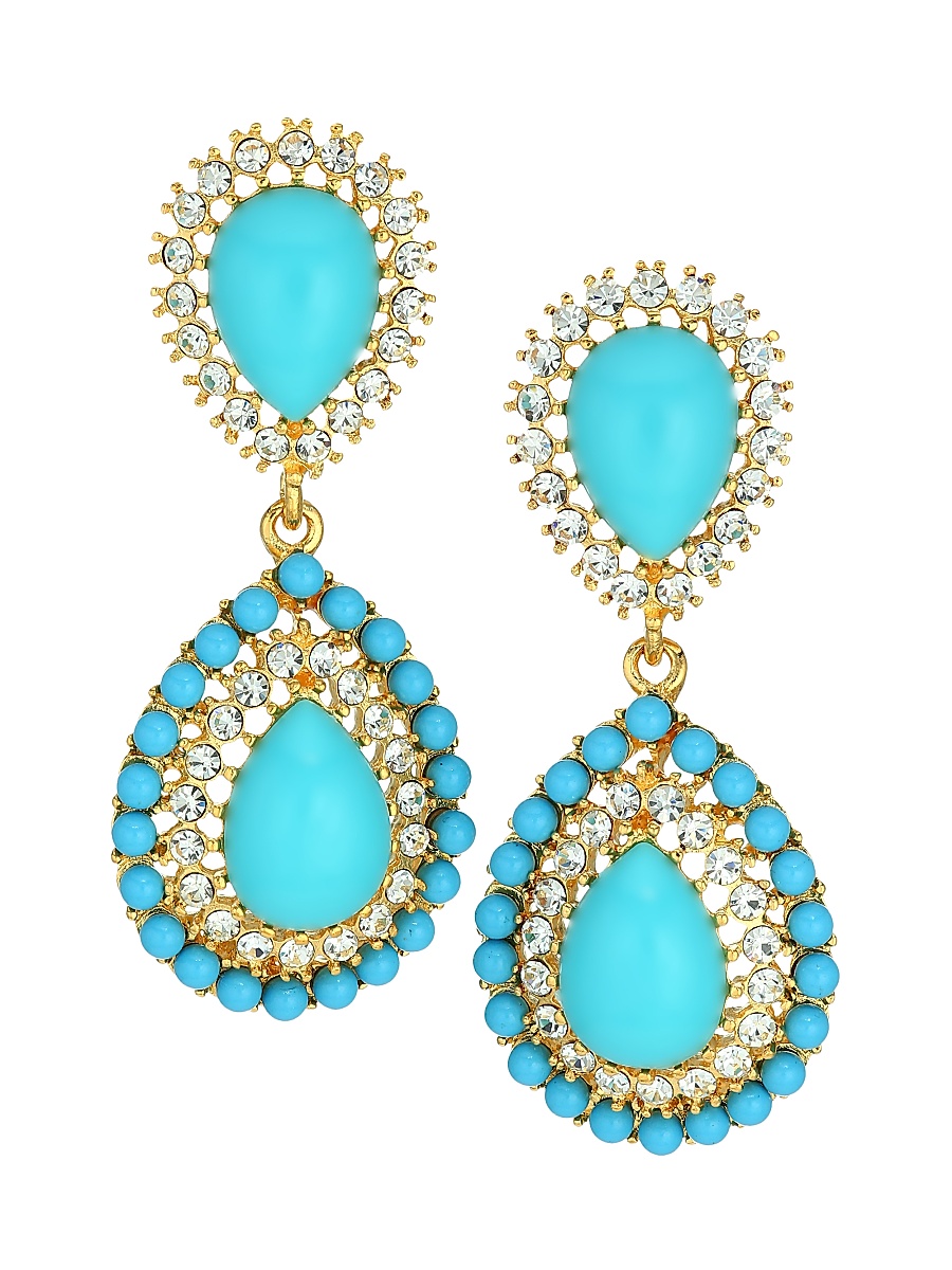 Women's Turquoise-Color Cabochon & Crystal Drop Clip-On Earrings - Turquoise