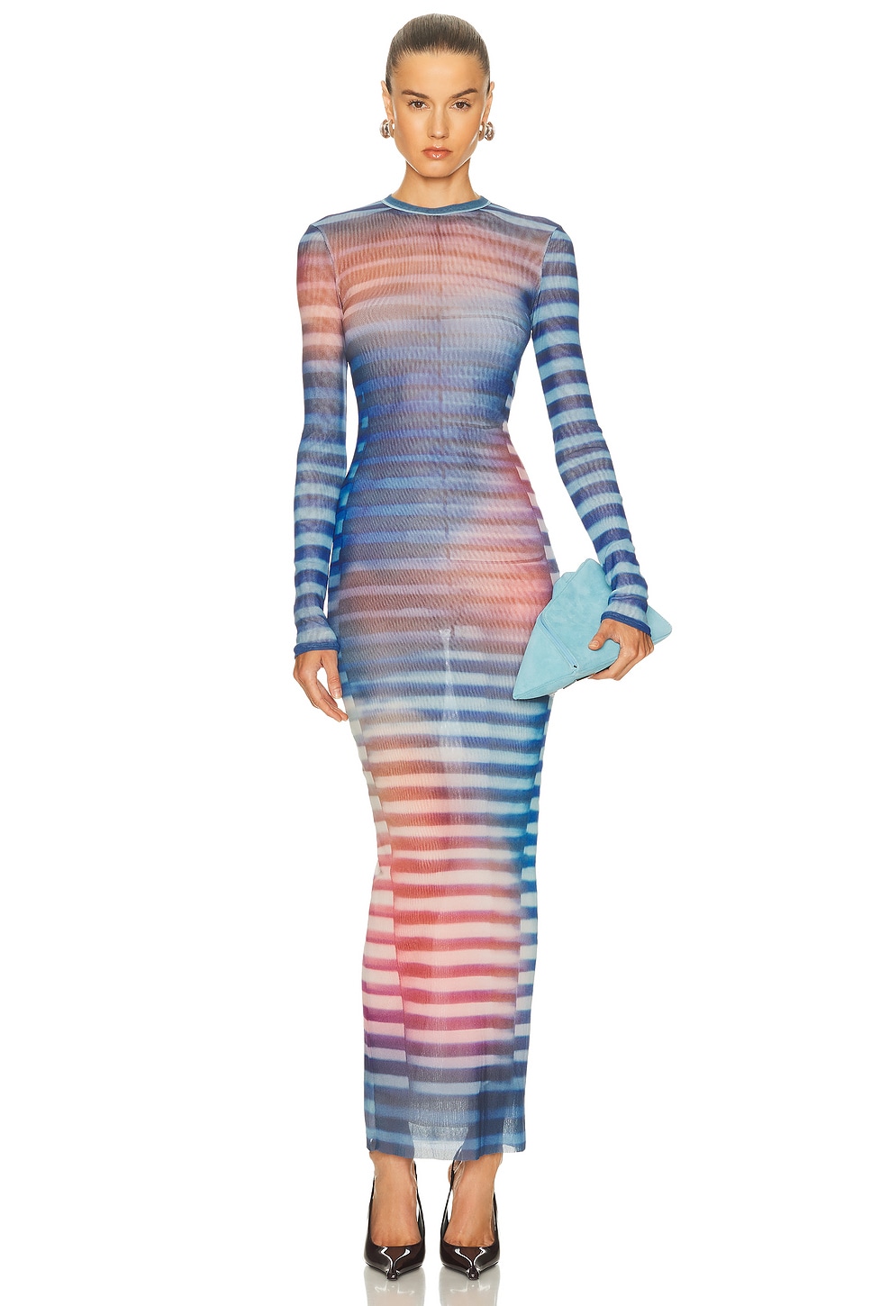 Jean Paul Gaultier Air Long Dress in Light Blue  Blue  & Peach - Blue.  XS also in