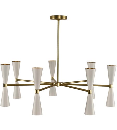 Milo 14-Light Mid-Century Modern Chandelier in White and Vintage Bra