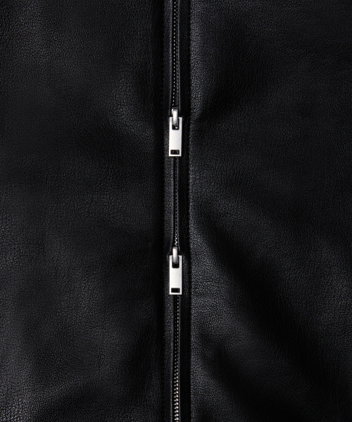 Synthetic Leather Oversized Collared Jacket