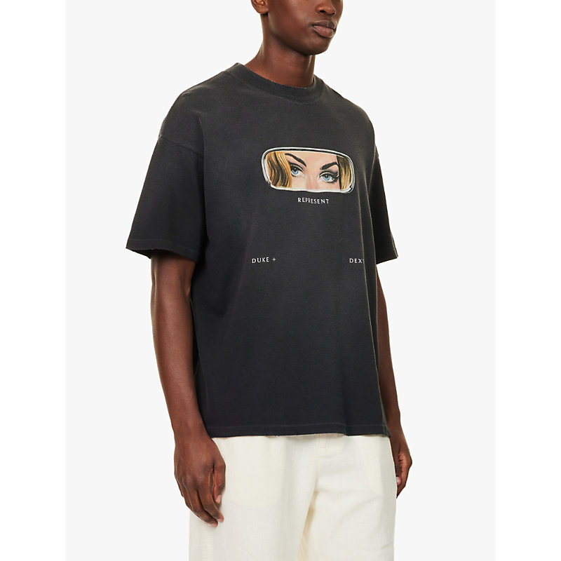 Mens Stained Black X Duke + Dexter Mirror Brand-print Cotton-jersey T-shirt 