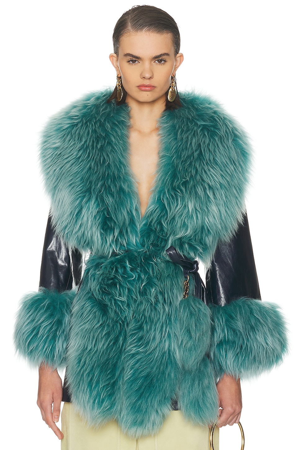 Chloe Shiny Leather Jacket in Turquoise