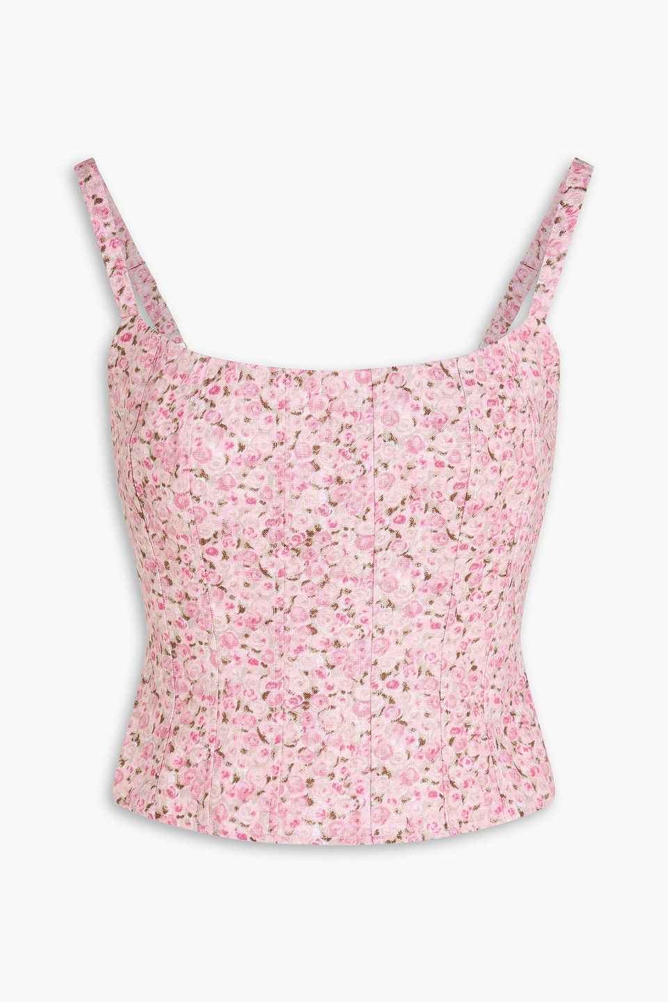 Floral-print linen bustier top - Pink - US 10