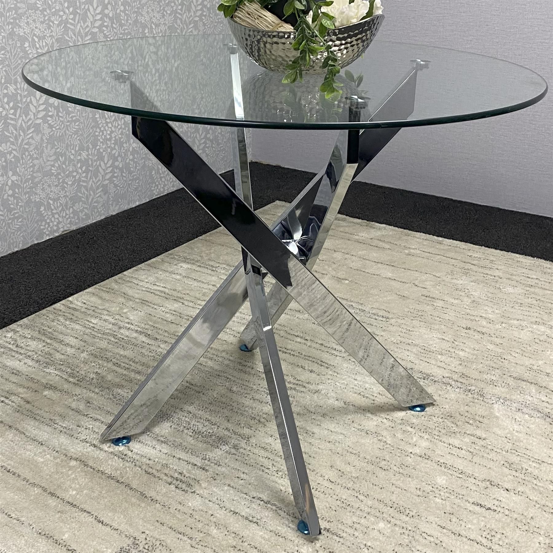 KOSY KOALA Round Glass Dining Table Set With 4 White Gem Pattern Chair