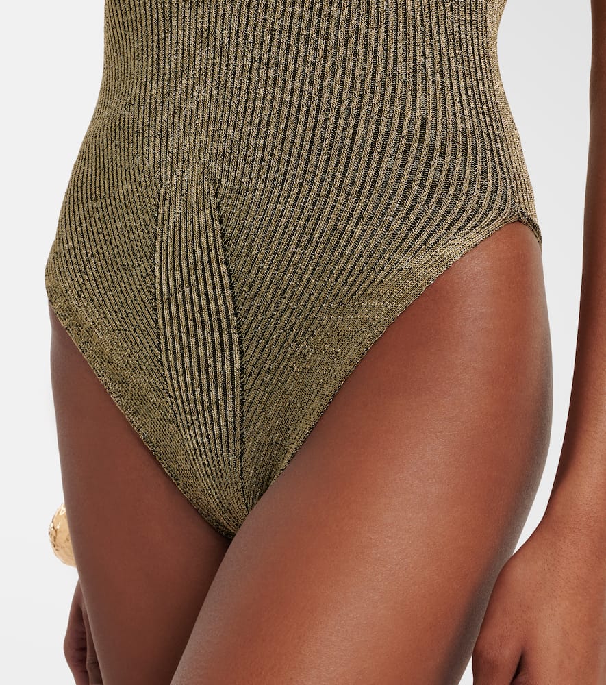 Embellished halterneck lamé bodysuit