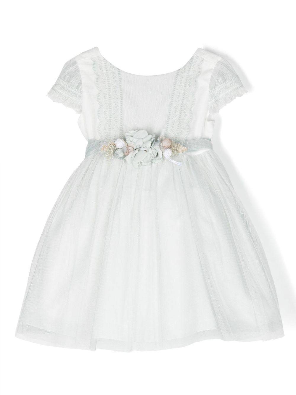 Floral-appliqué tulle dress - Green