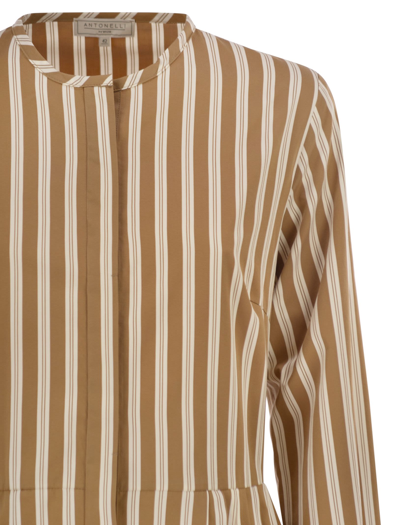 Antonelli Firenze Striped Cotton Midi Dress With Tailored Pleat