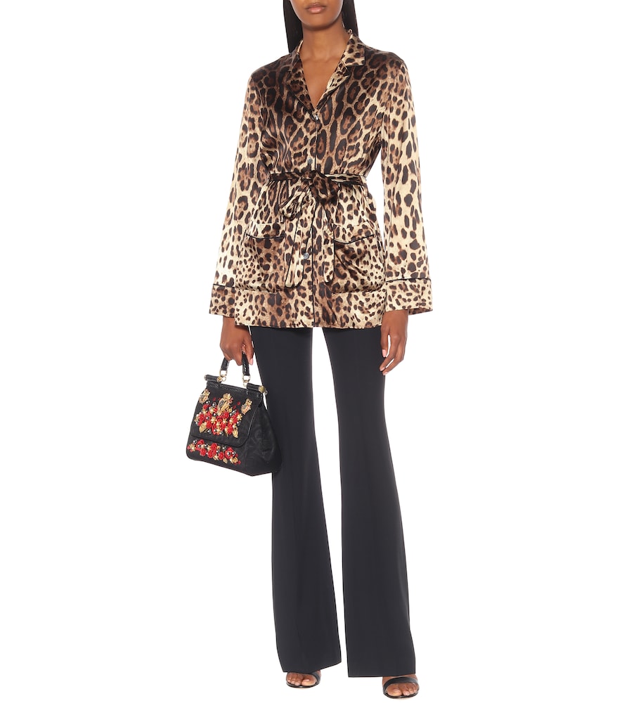 Leopard-print stretch-silk satin top