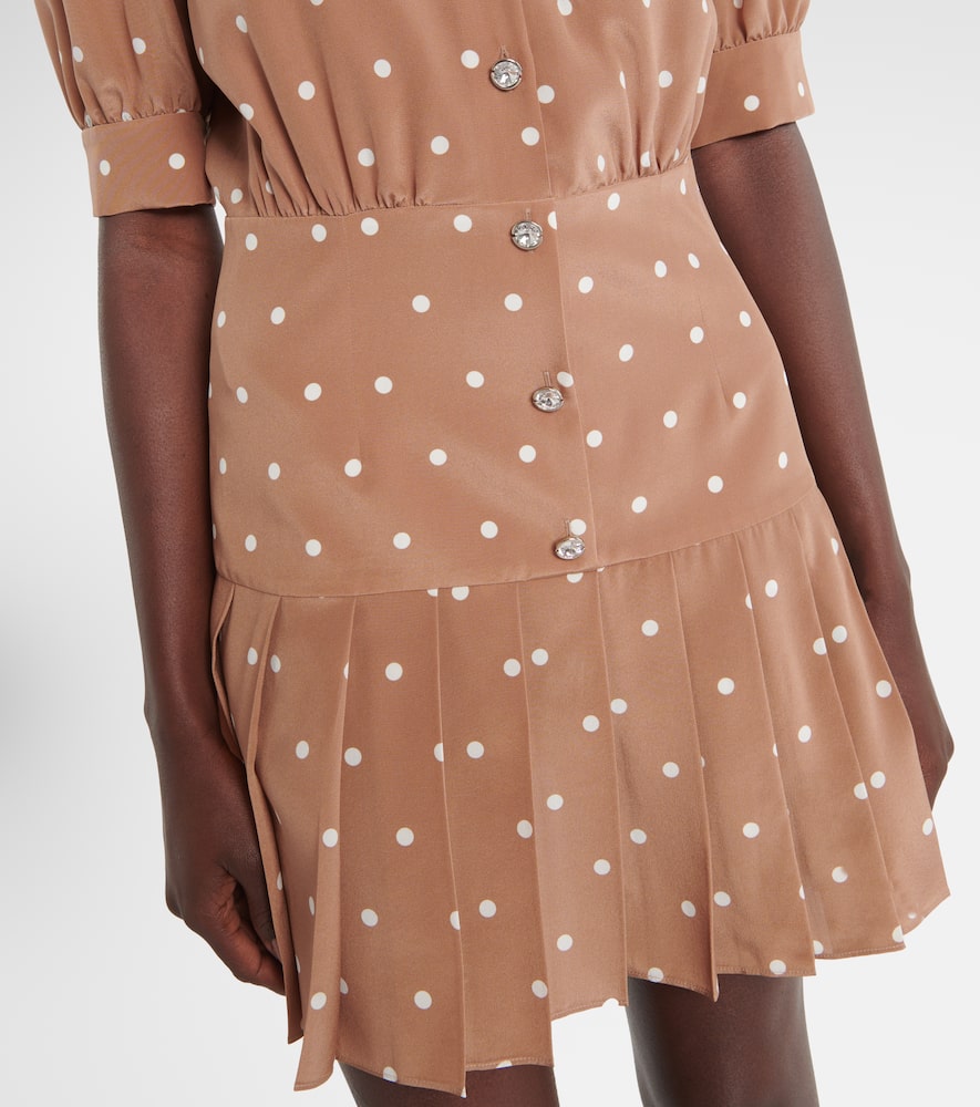 Pleated polka-dot silk minidress