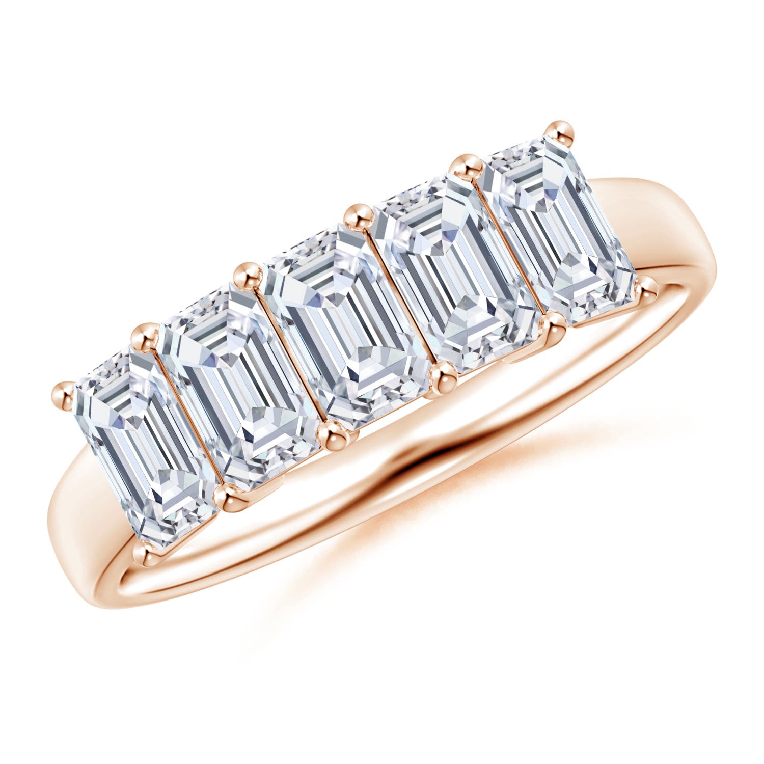 Angara 1.6 CTW Lab-Grown Prong-Set Emerald-Cut Diamond Five Stone Wedding Ring in 18K Rose Gold