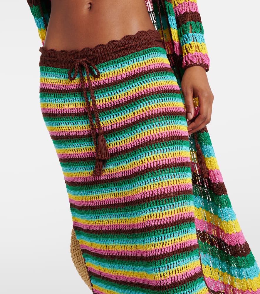 Striped crochet cotton midi skirt