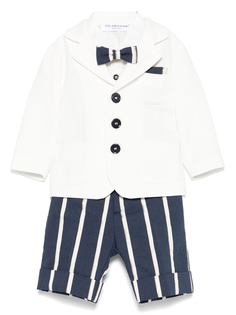 Striped shorts, shirt and blazer set - White