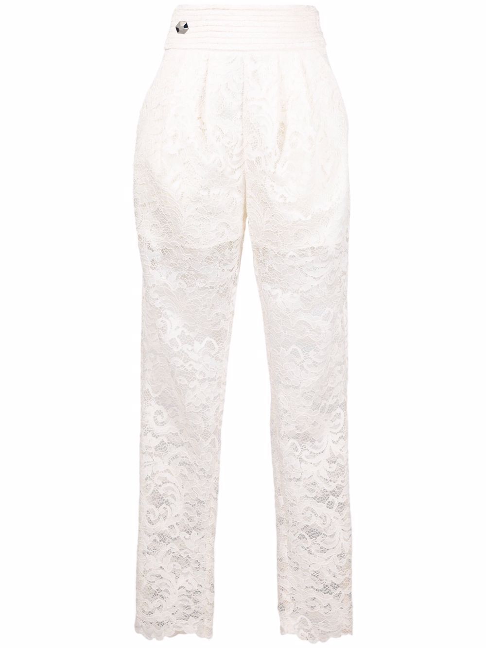 High-waisted lace-patterned trousers - Black