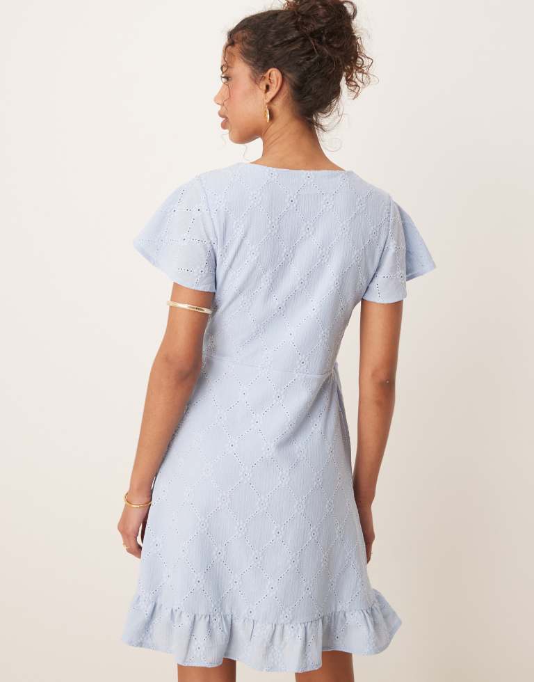 Vila Womens jersey broderie wrap mini dress in kentucky blue - Sky Blue