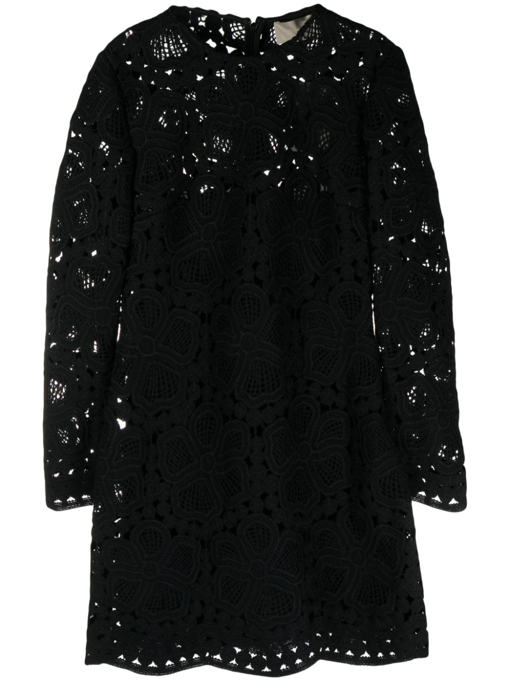 Floral-macramé weaved minidress - Black