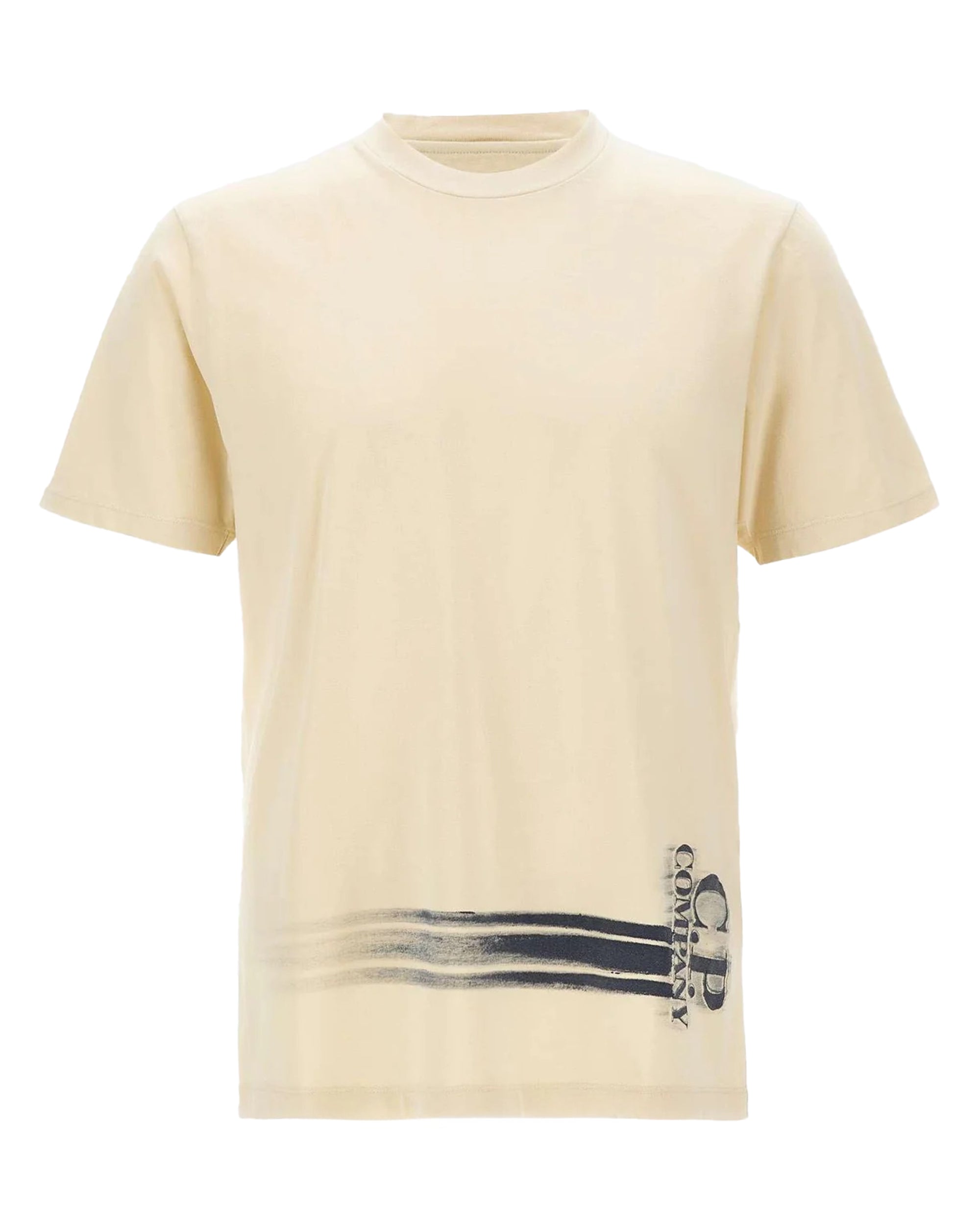 Hand-Painted Logo Cotton T-Shirt — Beige