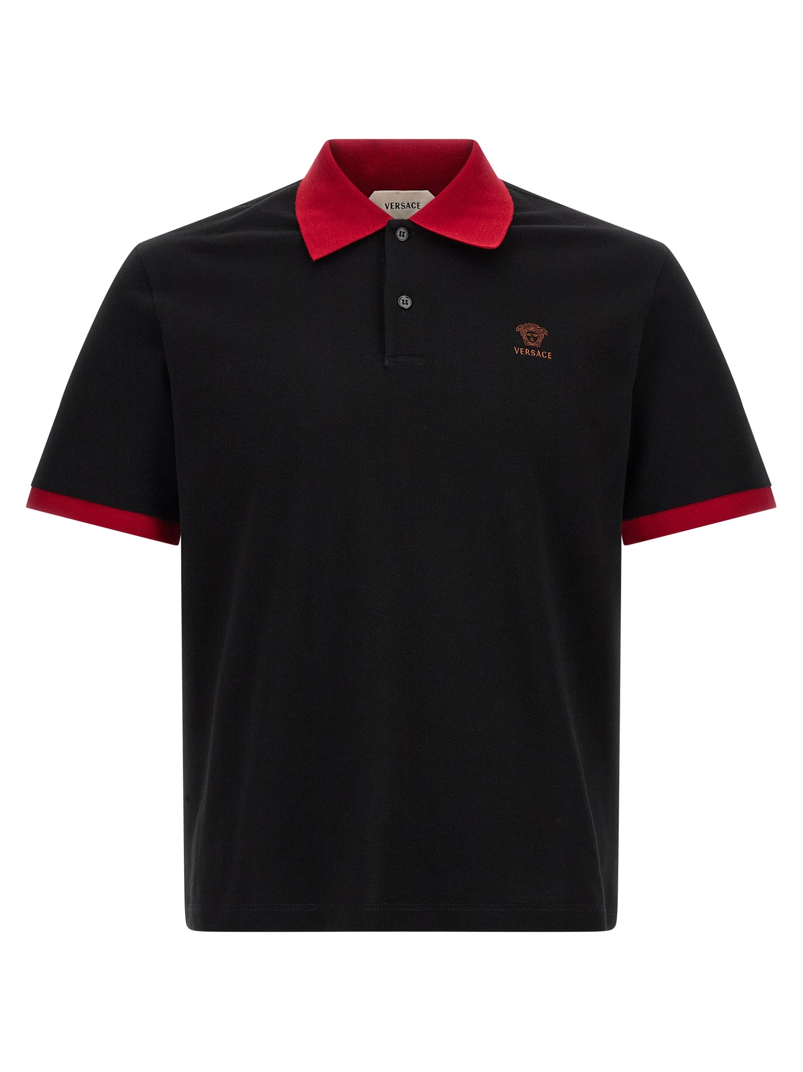 Medusa-Embroidered Cotton Piqué Polo Shirt — Black