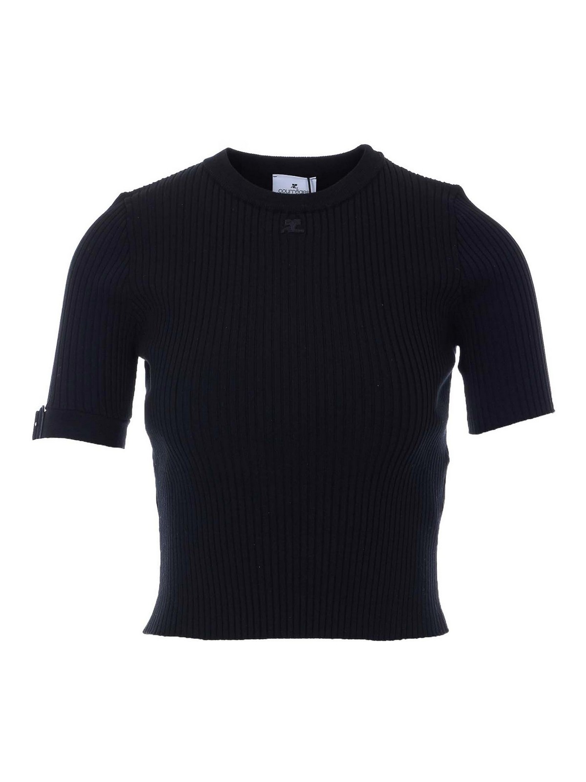 Courrèges - short sleeve top crew neck buckle