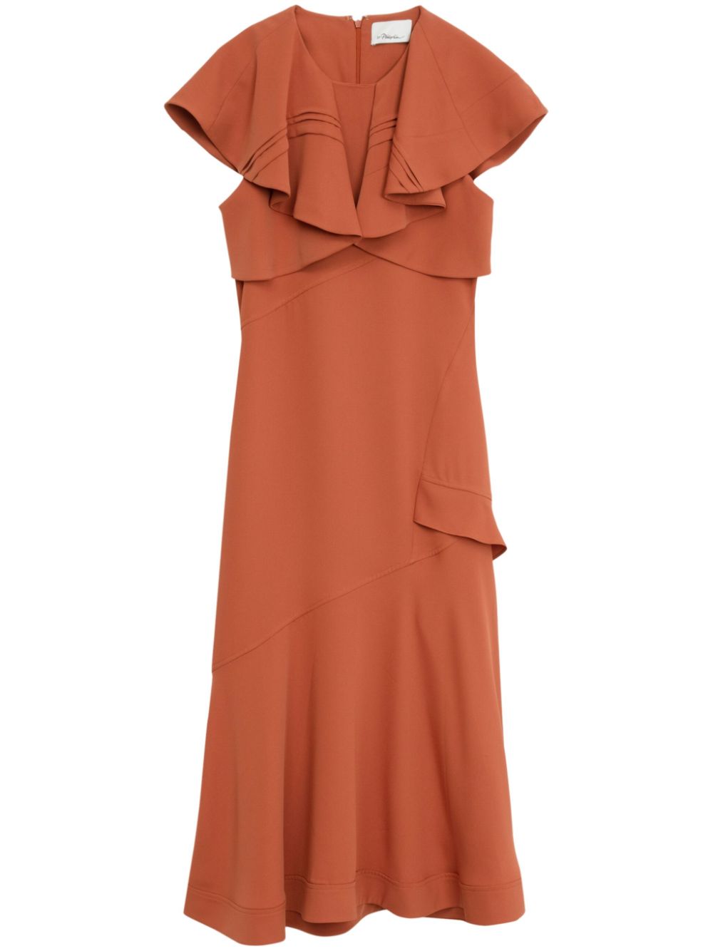 Ruffle-overlay midi dress - Orange