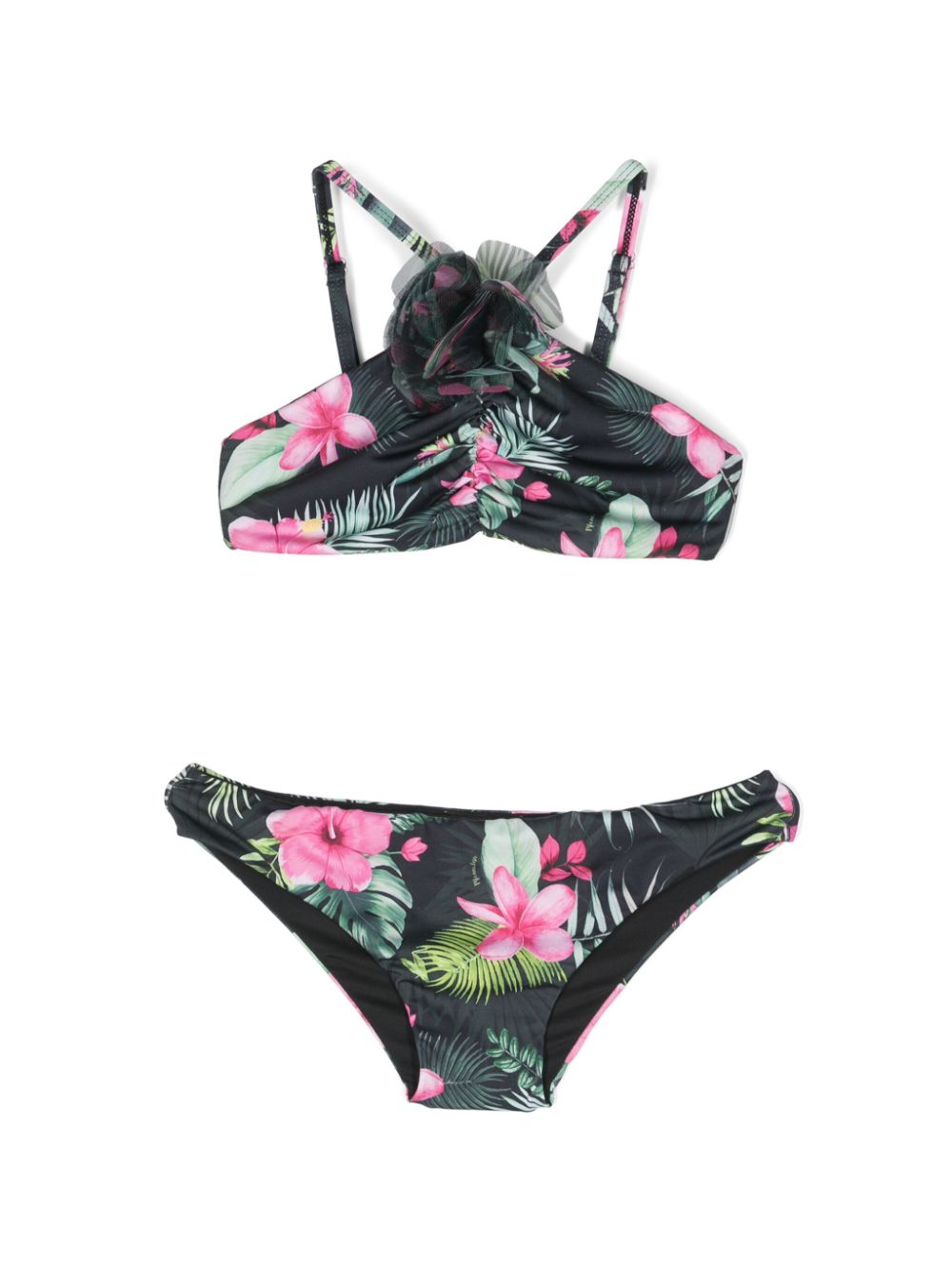 Botanical-print bikini - Black
