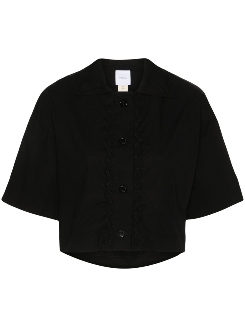 Wave-appliqué cropped shirt - Black