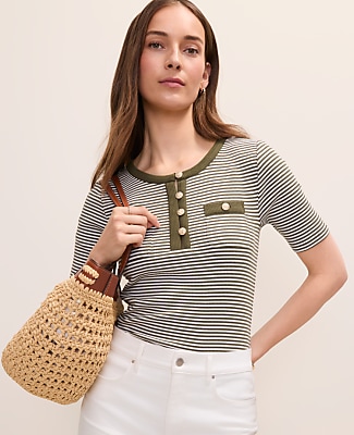 Ann Taylor Petite Contrast Trim Henley Top
