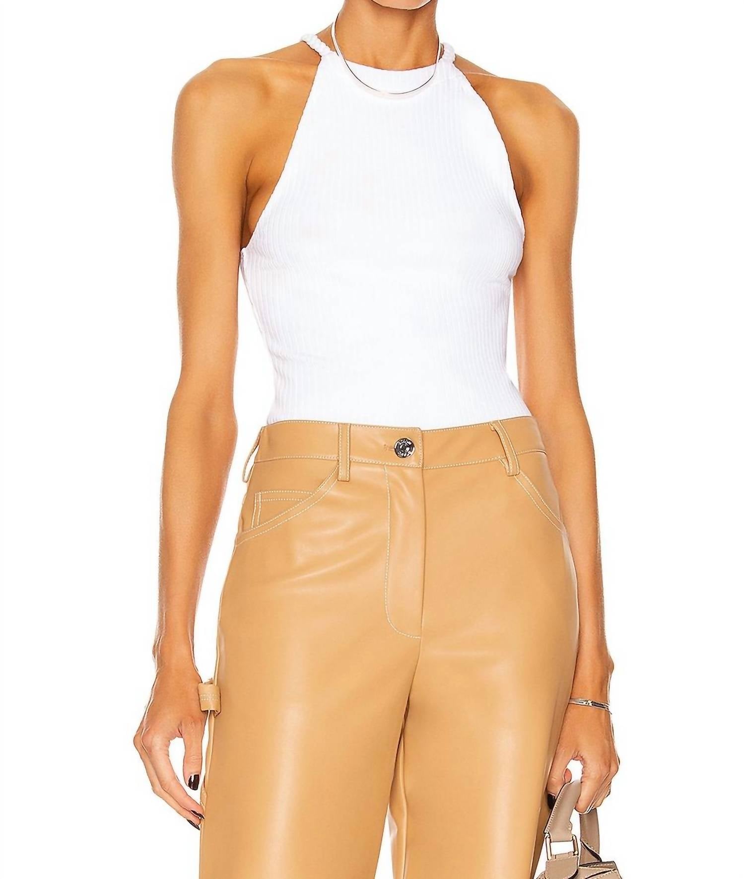 Braided Strap Halter Top In White