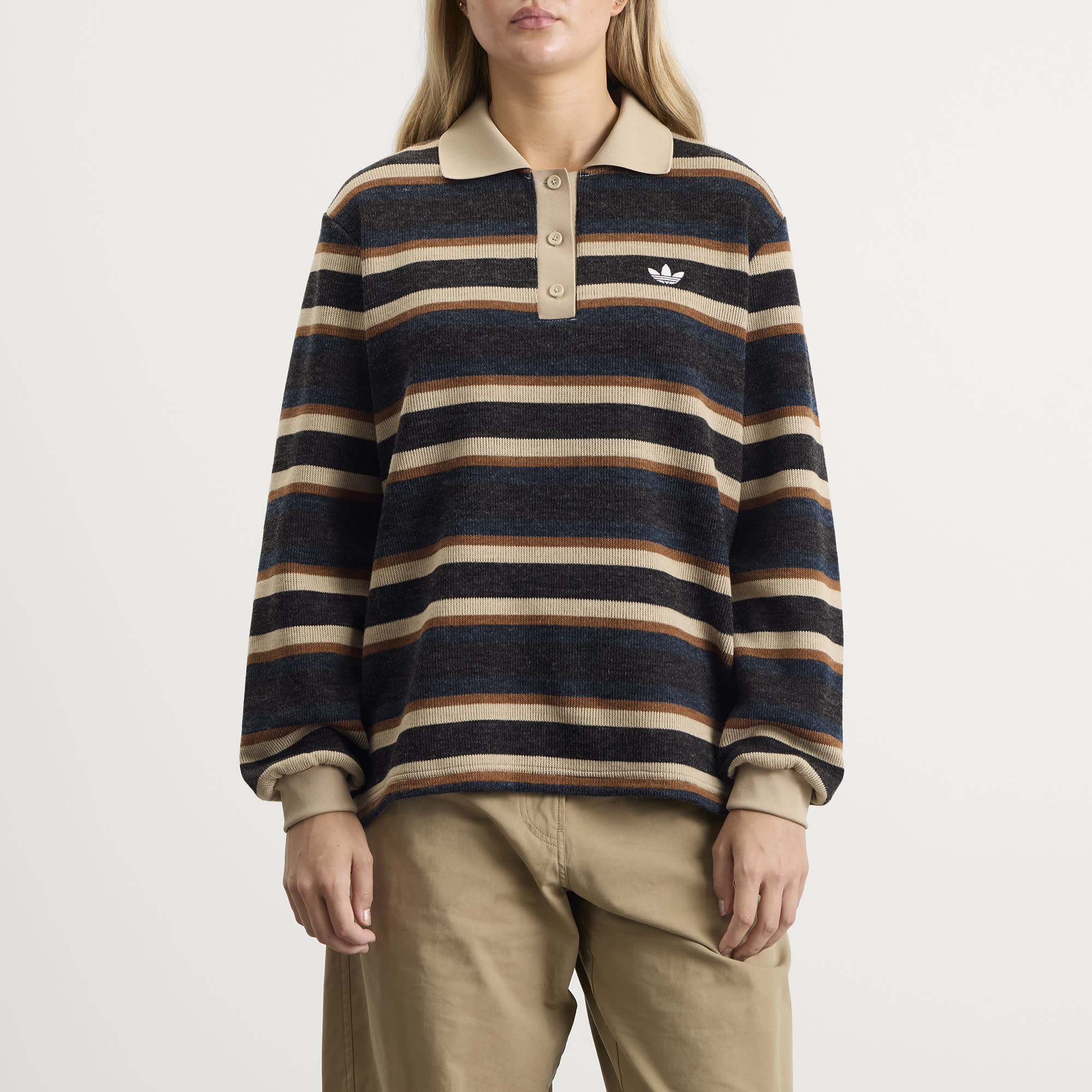 Women's Striped Polo Knit Jumper Black
