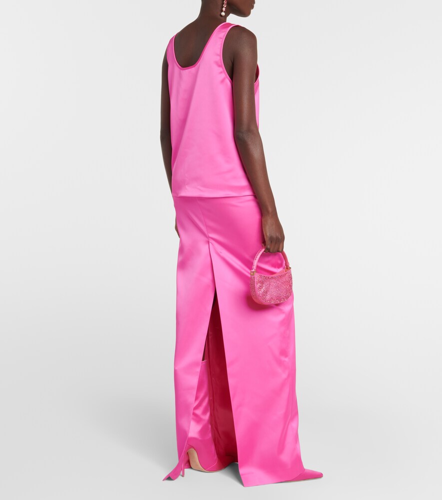 Rose-appliqué satin top