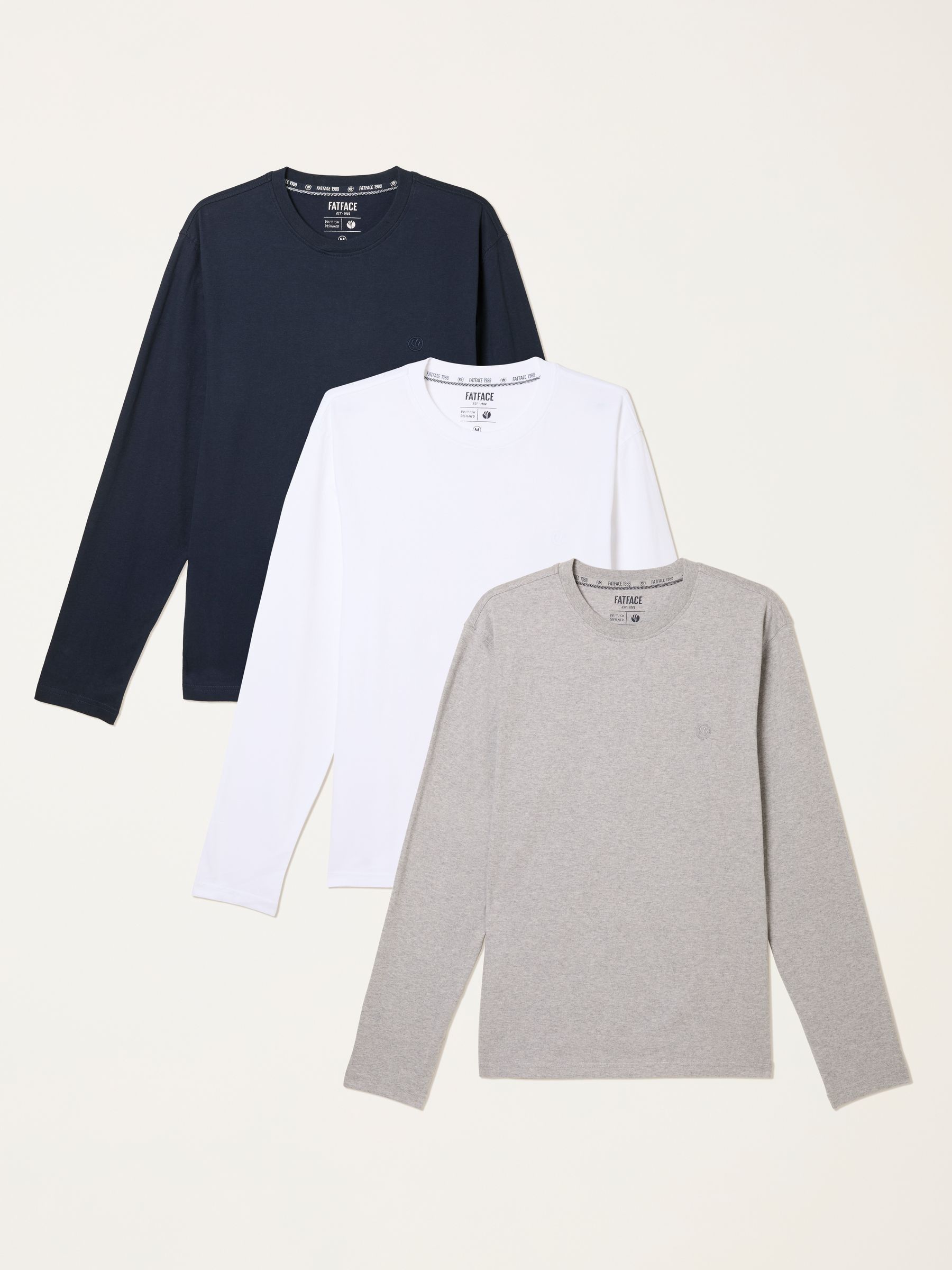 FatFace White Long Sleeve T-Shirts 3 Pack