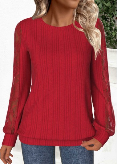 Modlily Grey Lace Long Sleeve Round Neck Sweatshirt