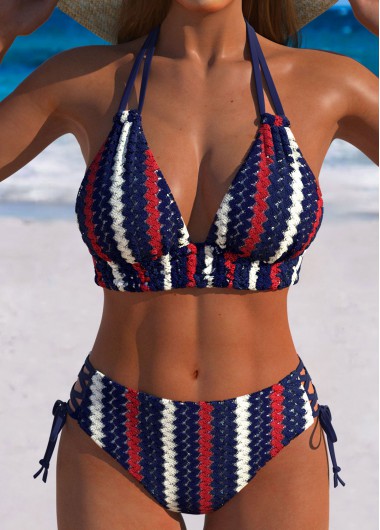 Modlily Mid Waisted Flag Print Multi Color Bikini Set
